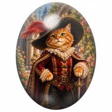 Cabochon en Verre Illustré Chat Roux Mousquetaire à la Plume Rouge 13x18, 18x25 ou 30x40mm pour la Création de Bijoux Fantaisie