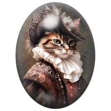Cabochon en Verre Illustré Chat Mousquetaire en Cuir Brun 13x18, 18x25 ou 30x40mm pour la Création de Bijoux Fantaisie – DIY