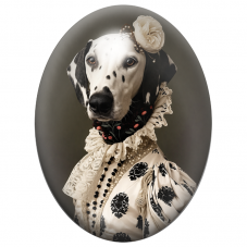 Cabochon en Verre Illustré Dalmatien Dame en Robe Noire et Ivoire 13x18, 18x25 ou 30x40mm pour la Création de Bijoux Fantaisie