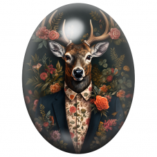 Cabochon en Verre Illustré Cerf Gentleman au Costume Fleuri 13x18, 18x25 ou 30x40mm pour la Création de Bijoux Fantaisie – DIY