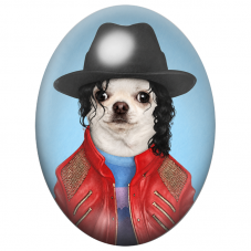 Cabochon en Verre Illustré Chien Michael Jackson à la Veste Rouge 13x18, 18x25 ou 30x40mm pour la Création de Bijoux Fantaisie
