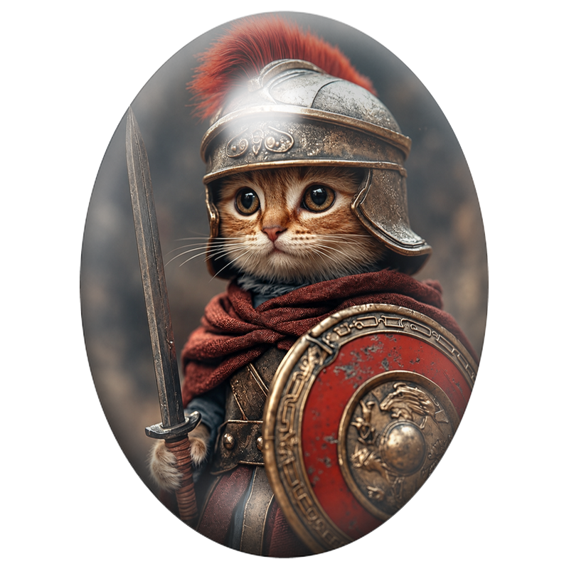 Cabochon en Verre Illustré Chat Légionnaire au Bouclier Rouge 13x18, 18x25 ou 30x40mm