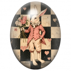 Cabochon en Verre Illustré Lapin Galant au Bouquet de Roses 13x18, 18x25 ou 30x40mm pour la Création de Bijoux Fantaisie – DIY