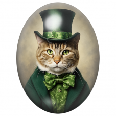 Cabochon en Verre Illustré Chat de la Saint-Patrick au Haut-de-Forme Vert 13x18, 18x25 ou 30x40mm pour la Création de Bijoux