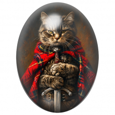 Cabochon en Verre Illustré Chat Guerrier Écossais au Tartan Rouge 13x18, 18x25 ou 30x40mm pour la Création de Bijoux Fantaisie