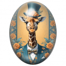 Cabochon en Verre Illustré Girafe Dandy au Haut-de-Forme Bleu Pétrole 13x18, 18x25 ou 30x40mm pour la Création de Bijoux