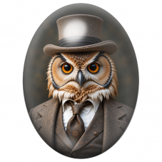 Cabochon en Verre Illustré Hibou Dandy au Haut-de-Forme Brodé 13x18, 18x25 ou 30x40mm pour la Création de Bijoux Fantaisie – DIY
