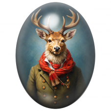 Cabochon en Verre Illustré Cerf Gentleman à l’Écharpe Rouge 13x18, 18x25 ou 30x40mm pour la Création de Bijoux Fantaisie – DIY
