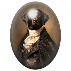 Cabochon en Verre Illustré Labrador Noir Aristocrate au Jabot Ivoire 13x18, 18x25 ou 30x40mm pour la Création de Bijoux