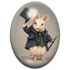 Cabochon en Verre Illustré Souris Gentleman au Chapeau et à la Canne 13x18, 18x25 ou 30x40mm pour la Création de Bijoux