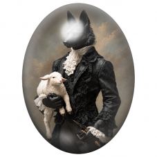 Cabochon en Verre Illustré Loup Aristocrate à l’Agneau Blanc 13x18, 18x25 ou 30x40mm pour la Création de Bijoux Fantaisie – DIY