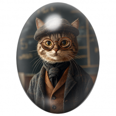 Cabochon en Verre Illustré Chat Professeur aux Lunettes Rondes 13x18, 18x25 ou 30x40mm pour la Création de Bijoux Fantaisie