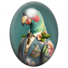 Cabochon en Verre Illustré Ara Gentleman au Costume Bleu Fleuri 13x18, 18x25 ou 30x40mm pour la Création de Bijoux Fantaisie