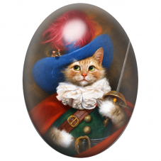 Cabochon en Verre Illustré Chat Mousquetaire au Chapeau Bleu 13x18, 18x25 ou 30x40mm pour la Création de Bijoux Fantaisie – DIY