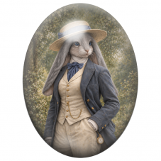 Cabochon en Verre Illustré Lapin Gentleman au Canotier Bleu 13x18, 18x25 ou 30x40mm pour la Création de Bijoux Fantaisie – DIY