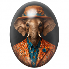 Cabochon en Verre Illustré Éléphant Dandy au Costume Fleuri Orange 13x18, 18x25 ou 30x40mm pour la Création de Bijoux Fantaisie