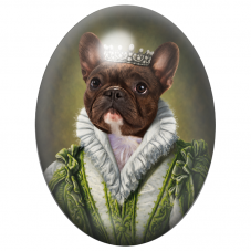 Cabochon en Verre Illustré Bouledogue Français Reine en Robe Verte 13x18, 18x25 ou 30x40mm pour la Création de Bijoux Fantaisie