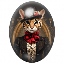 Cabochon en Verre Illustré Chat Tacheté Dame en Dentelle Noire 13x18, 18x25 ou 30x40mm pour la Création de Bijoux Fantaisie
