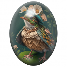 Cabochon en Verre Illustré Oiseau Dame au Chapeau Fleuri Turquoise 13x18, 18x25 ou 30x40mm pour la Création de Bijoux Fantaisie