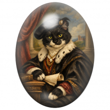 Cabochon en Verre Illustré Chat Noir et Blanc Noble au Parchemin 13x18, 18x25 ou 30x40mm pour la Création de Bijoux Fantaisie