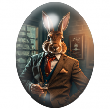 Cabochon en Verre Illustré Lapin Homme d’Affaires au Verre d’Ambre 13x18, 18x25 ou 30x40mm pour la Création de Bijoux Fantaisie