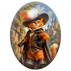Cabochon en Verre Illustré Chat Potté Mousquetaire devant le Château 13x18, 18x25 ou 30x40mm pour la Création de Bijoux