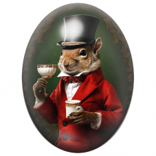 Cabochon en Verre Illustré Écureuil Gentleman au Service à Thé 13x18, 18x25 ou 30x40mm pour la Création de Bijoux Fantaisie