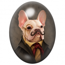 Cabochon en Verre Illustré Bouledogue Français Gentleman au Monocle 13x18, 18x25 ou 30x40mm pour la Création de Bijoux Fantaisie