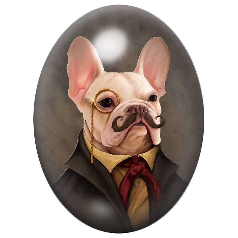 Cabochon en Verre Illustré Bouledogue Français Gentleman au Monocle 13x18, 18x25 ou 30x40mm