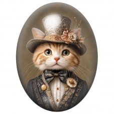 Cabochon en Verre Illustré Chat Dandy au Haut-de-Forme Brodé 13x18, 18x25 ou 30x40mm pour la Création de Bijoux Fantaisie – DIY