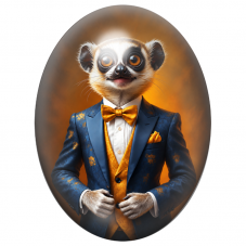 Cabochon en Verre Illustré Suricate Gentleman au Costume Bleu et Or 13x18, 18x25 ou 30x40mm pour la Création de Bijoux Fantaisie