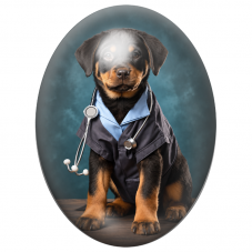 Cabochon en Verre Illustré Chiot Rottweiler Vétérinaire au Stéthoscope 13x18, 18x25 ou 30x40mm pour la Création de Bijoux