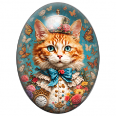 Cabochon en Verre Illustré Chat au Pays des Merveilles aux Papillons 13x18, 18x25 ou 30x40mm pour la Création de Bijoux