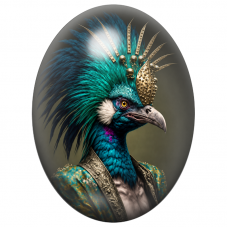 Cabochon en Verre Illustré Oiseau Fantastique à la Coiffe Turquoise 13x18, 18x25 ou 30x40mm pour la Création de Bijoux Fantaisie
