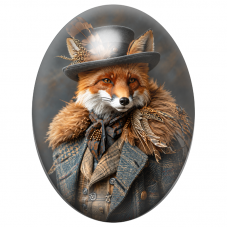 Cabochon en Verre Illustré Renard Dandy au Chapeau de Plumes 13x18, 18x25 ou 30x40mm pour la Création de Bijoux Fantaisie – DIY