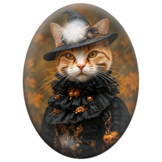 Cabochon en Verre Illustré Chat Sorcière d’Halloween en Noir et Cuivre 13x18, 18x25 ou 30x40mm pour la Création de Bijoux