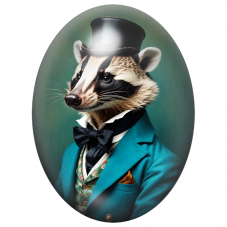 Cabochon en Verre Illustré Blaireau Dandy au Costume Turquoise 13x18, 18x25 ou 30x40mm pour la Création de Bijoux Fantaisie