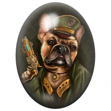 Cabochon en Verre Illustré Bouledogue Français Soldat Steampunk 13x18, 18x25 ou 30x40mm pour la Création de Bijoux Fantaisie
