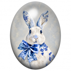 Cabochon en Verre Illustré Lapin Blanc aux Fleurs Bleu Porcelaine 13x18, 18x25 ou 30x40mm pour la Création de Bijoux Fantaisie