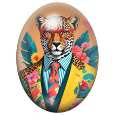 Cabochon en Verre Illustré Léopard Pop au Costume Jaune Fleuri 13x18, 18x25 ou 30x40mm pour la Création de Bijoux Fantaisie