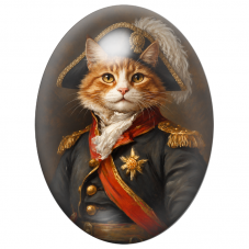 Cabochon en Verre Illustré Chat Roux Napoléon en Uniforme Noir 13x18, 18x25 ou 30x40mm pour la Création de Bijoux Fantaisie