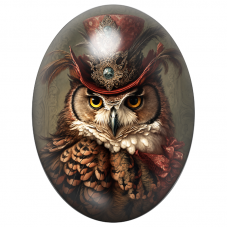 Cabochon en Verre Illustré Hibou Steampunk au Haut-de-Forme Rouge 13x18, 18x25 ou 30x40mm pour la Création de Bijoux Fantaisie