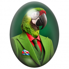 Cabochon en Verre Illustré Ara Gentleman au Costume Vert Vif 13x18, 18x25 ou 30x40mm pour la Création de Bijoux Fantaisie – DIY