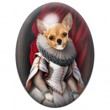 Cabochon en Verre Illustré Chihuahua Marquise en Robe Ivoire 13x18, 18x25 ou 30x40mm pour la Création de Bijoux Fantaisie – DIY