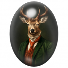 Cabochon en Verre Illustré Cerf Gentleman au Costume Vert et Rouille 13x18, 18x25 ou 30x40mm pour la Création de Bijoux