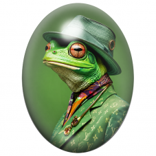 Cabochon en Verre Illustré Grenouille Dandy au Costume Vert Imprimé 13x18, 18x25 ou 30x40mm pour la Création de Bijoux Fantaisie