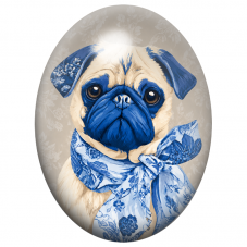 Cabochon en Verre Illustré Carlin aux Fleurs Bleu Porcelaine 13x18, 18x25 ou 30x40mm pour la Création de Bijoux Fantaisie – DIY