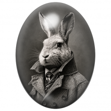 Cabochon en Verre Illustré Lapin Détective en Noir et Blanc 13x18, 18x25 ou 30x40mm pour la Création de Bijoux Fantaisie – DIY
