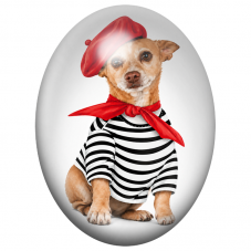 Cabochon en Verre Illustré Chien Parisien au Béret Rouge 13x18, 18x25 ou 30x40mm pour la Création de Bijoux Fantaisie – DIY