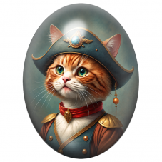 Cabochon en Verre Illustré Chat Officier au Tricorne Bleu 13x18, 18x25 ou 30x40mm pour la Création de Bijoux Fantaisie – DIY